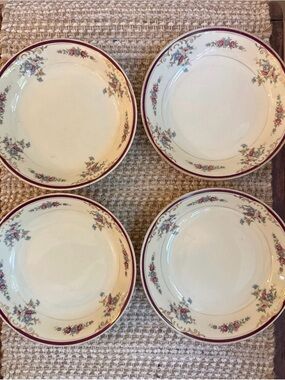Vintage Bavarian China Dinner Plates - Ivory with Burgundy Accents